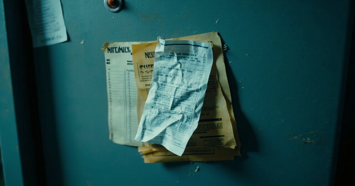 A rideshare receipt rests on a stack of overdue property-tax notices pinned to a refrigerator.
