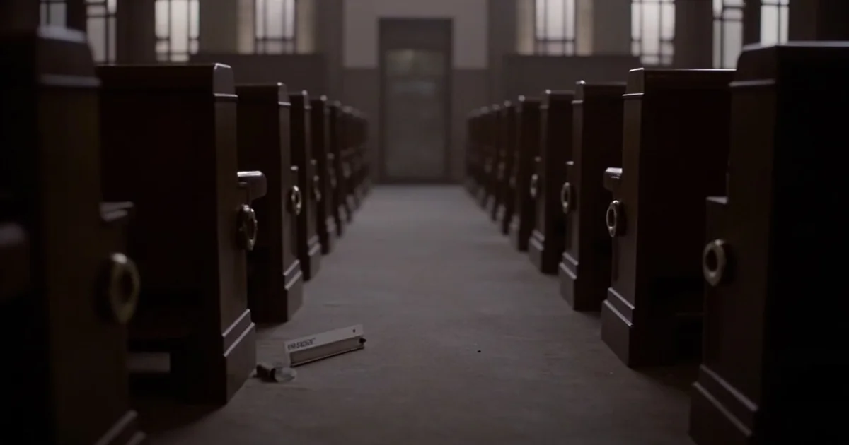 Empty Philadelphia City Council chamber with a single nameplate removed from a desk.